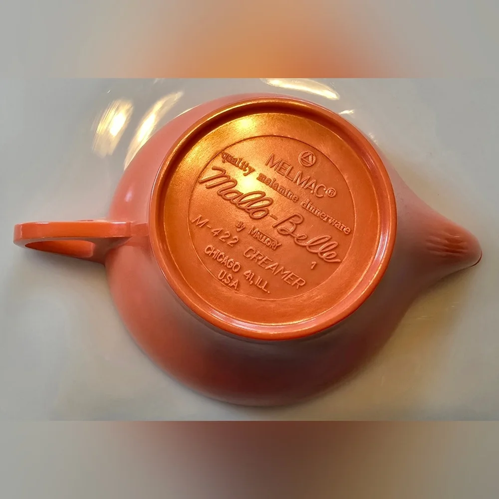 Vintage MCM Coral Melmac Mallo Belle Mallory M-421 Sugar Bowl and M-422 Creamer - Picture 8 of 9